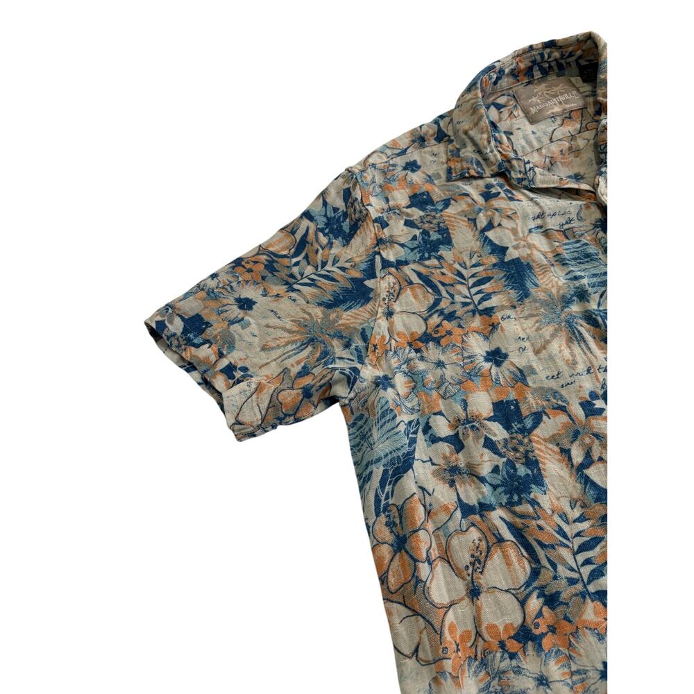 Margaritaville Hawaiian Shirt Silk Linen Blend Floral Mens Large Pink Blue Beach - Picture 5 of 16